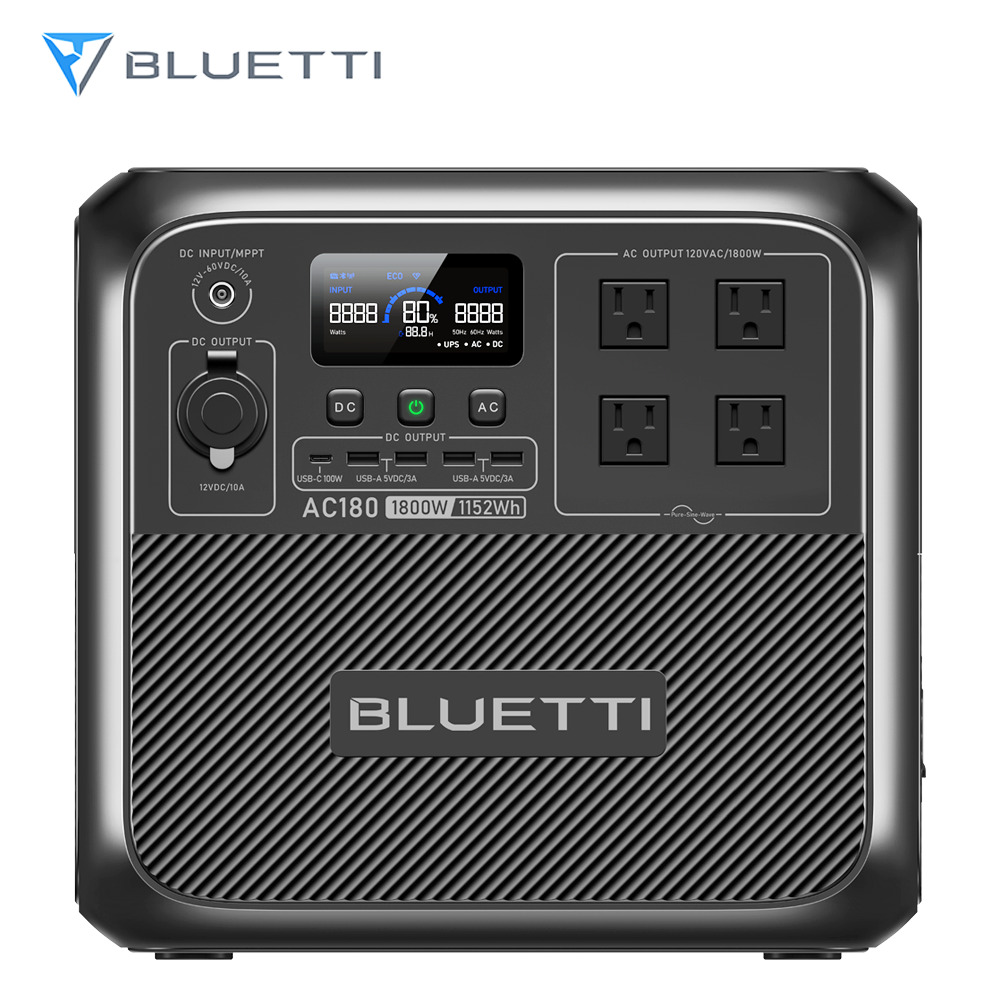 BLUETTI Solar Portable Power Station AC180 1152Wh/1800W for Outdoor/Camping/RV