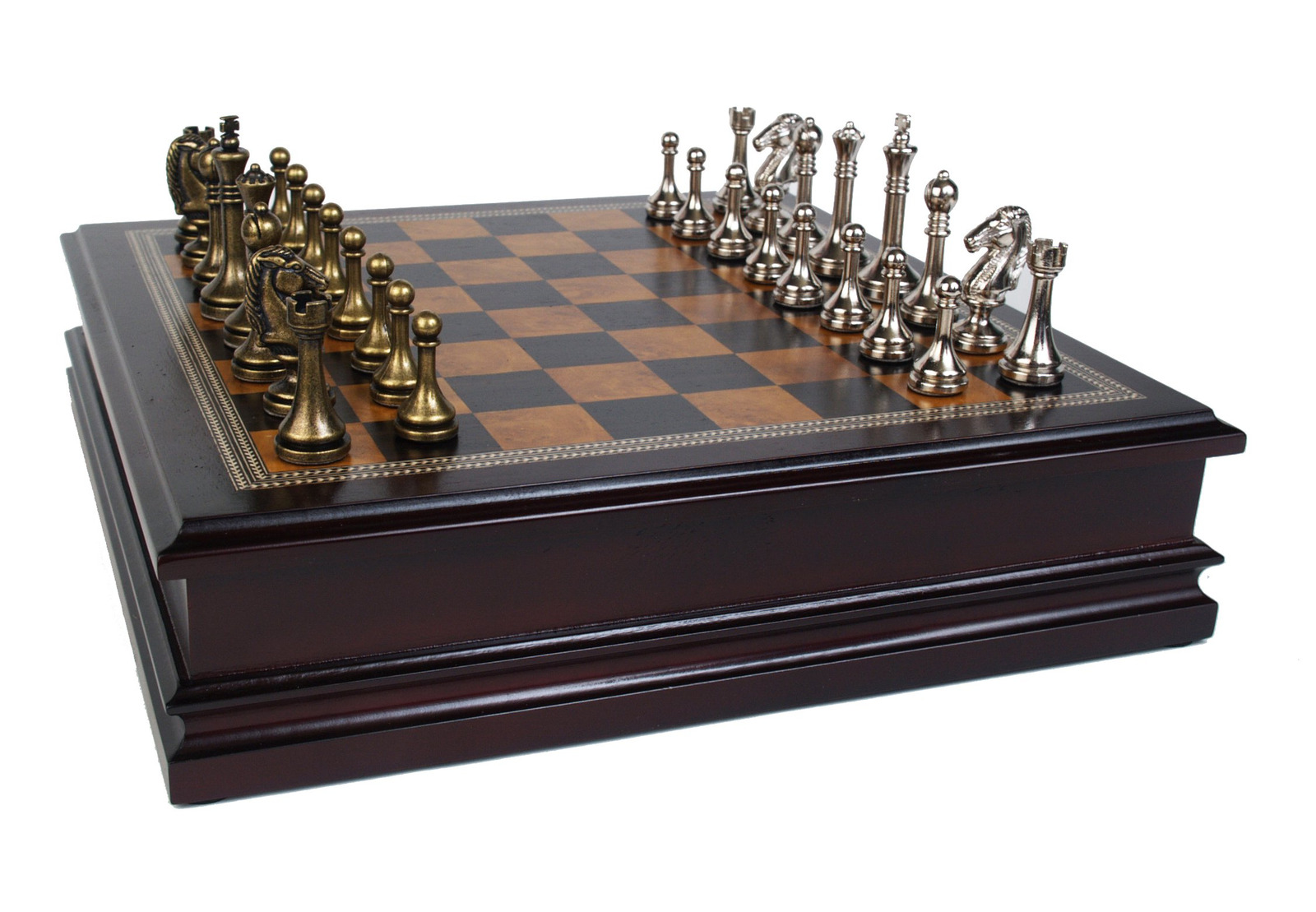 Classic Game Collection Metal Chess Set with Deluxe Wood Board and Storage