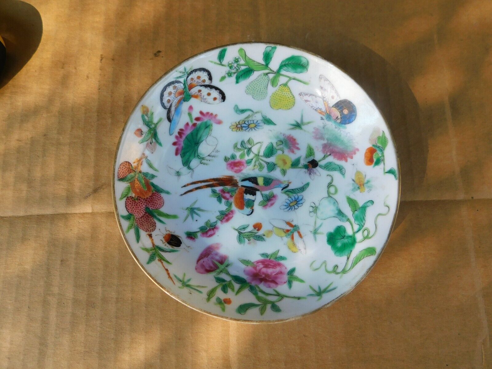 Big Antique Chinese Hand Painted Birds Insects Famille Rose Porcelain Plate 6\