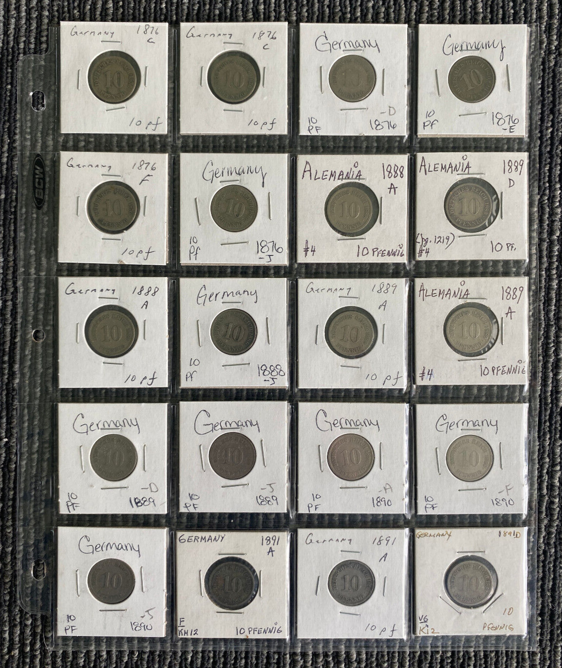 German Vintage 20 Coins Lot 10 Pfenning - 1800\'s - 100 Plus Years Old In Holder