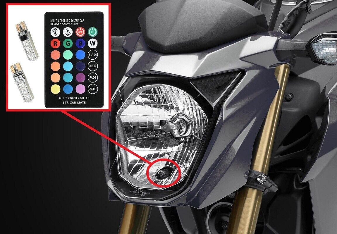 Kawasaki Z125 PRO KRT RGB LED Headlight Pilot Park Lights T10