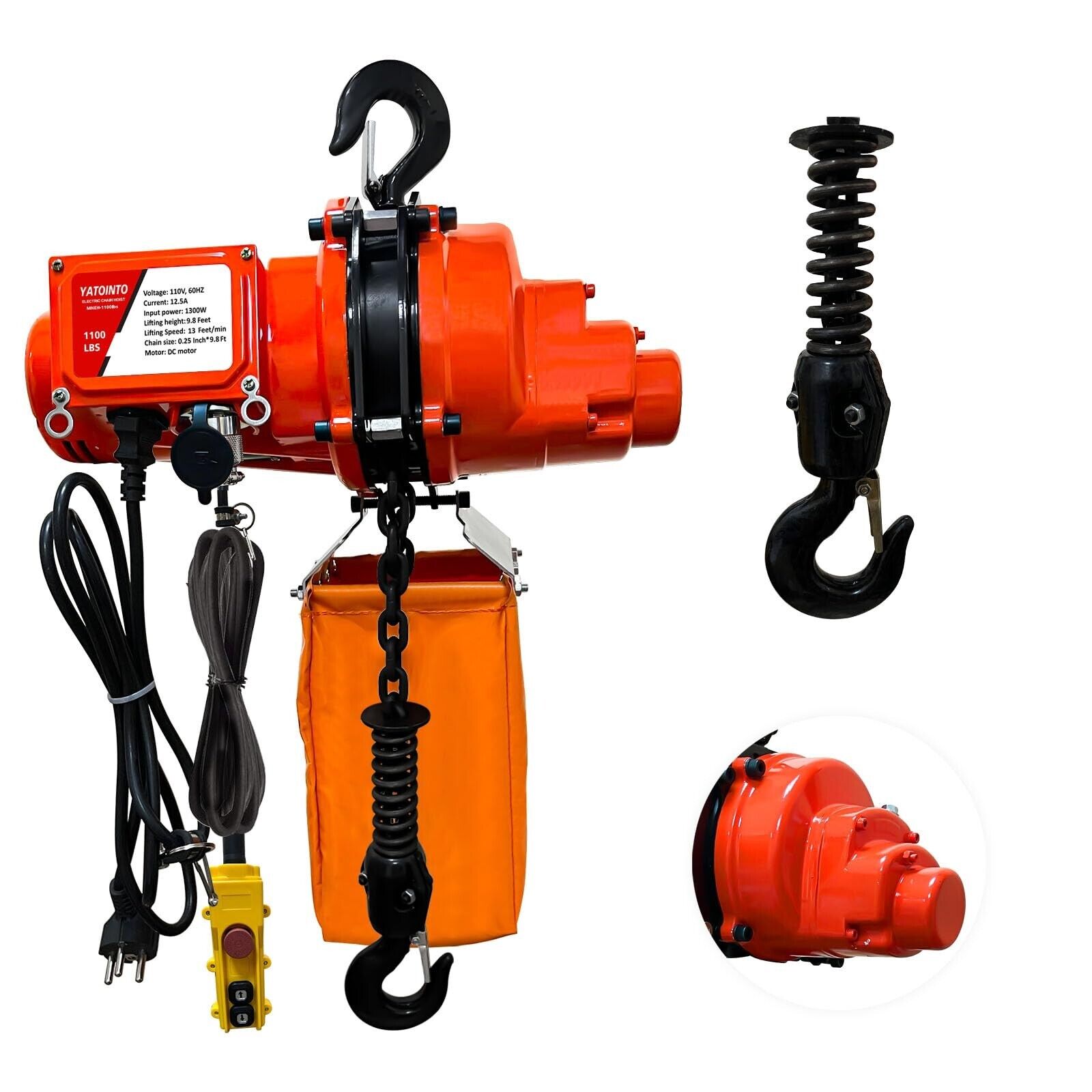 Electric Chain Hoist 1100lbs Winch 10Ft Wired Remote Control