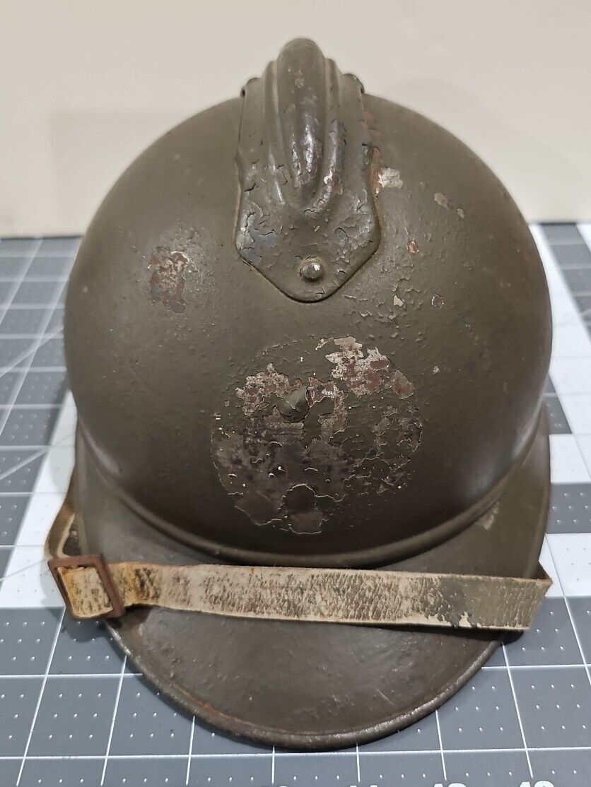 Original WW1 French M15 Adrian Helmet Foreign Legion Painted W Liner & Strap