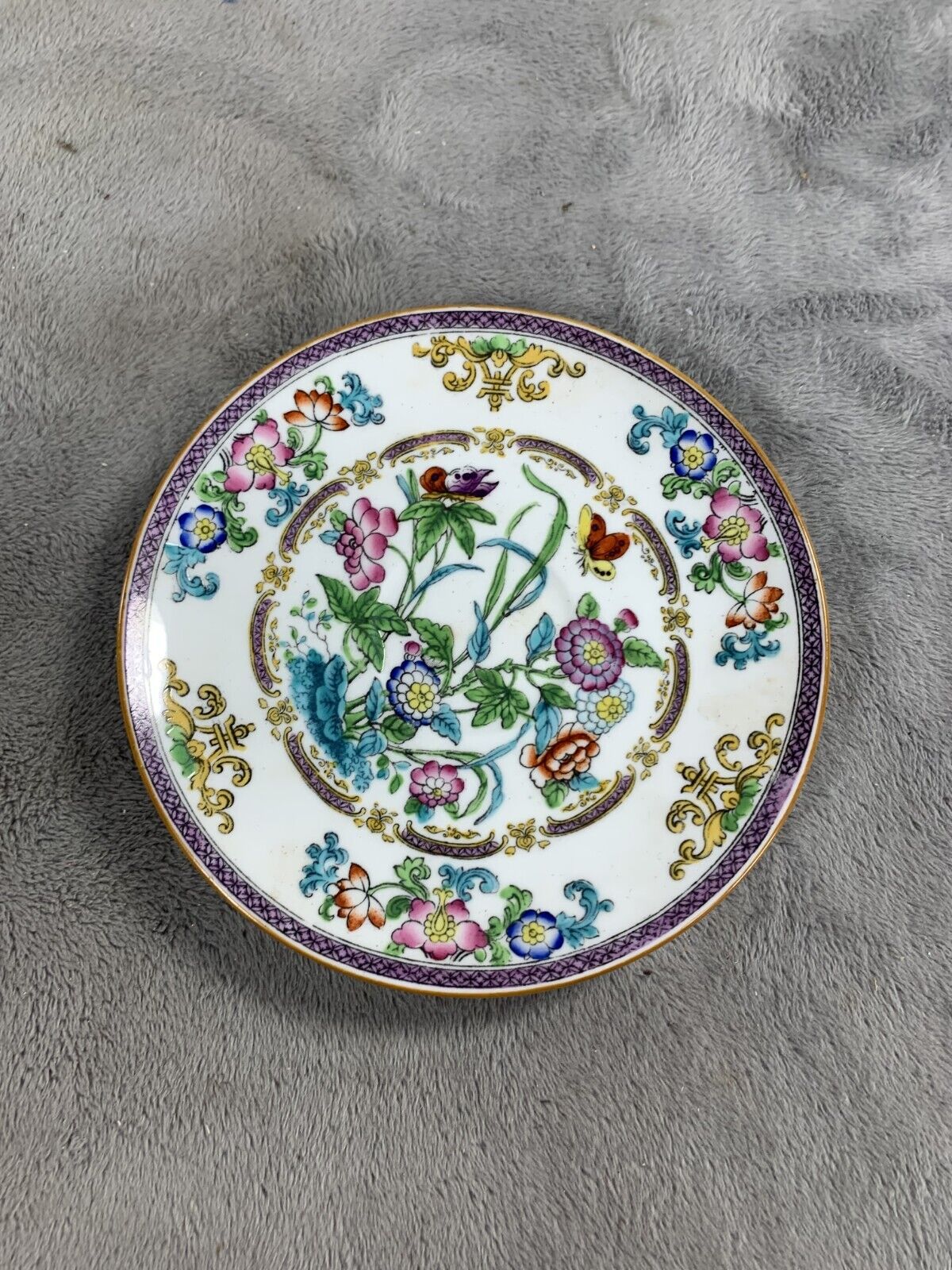 Rare Antique Minton B849 Pattern Rimmed Tea Plate Floral Butterfly Insect