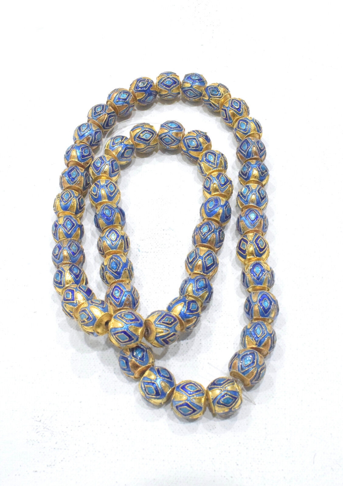 Chinese Enamel Cobalt Blue Gold Dimond Bead
