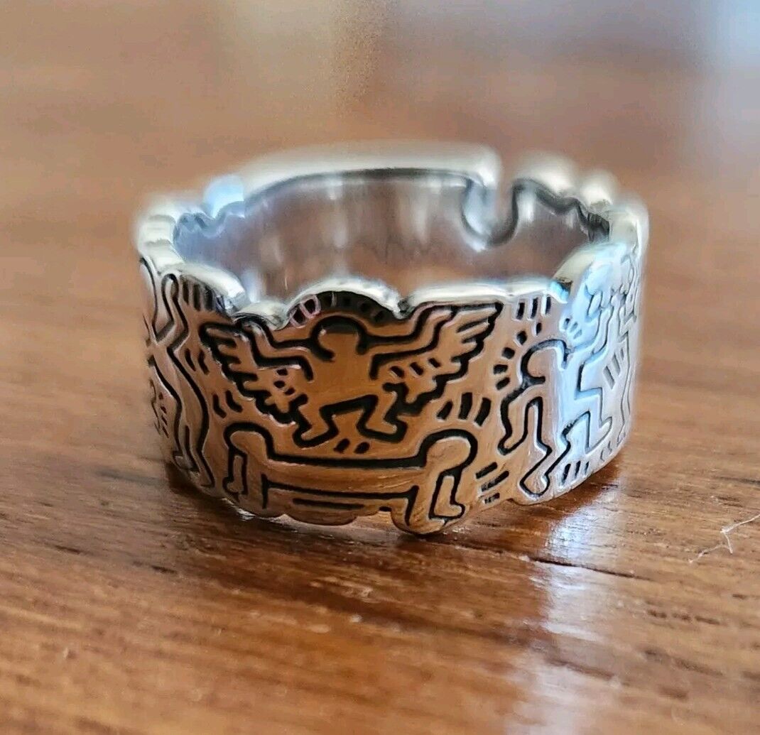 Keith Haring Designer Ring 925 Sterling Silver Size 9 Art 90s