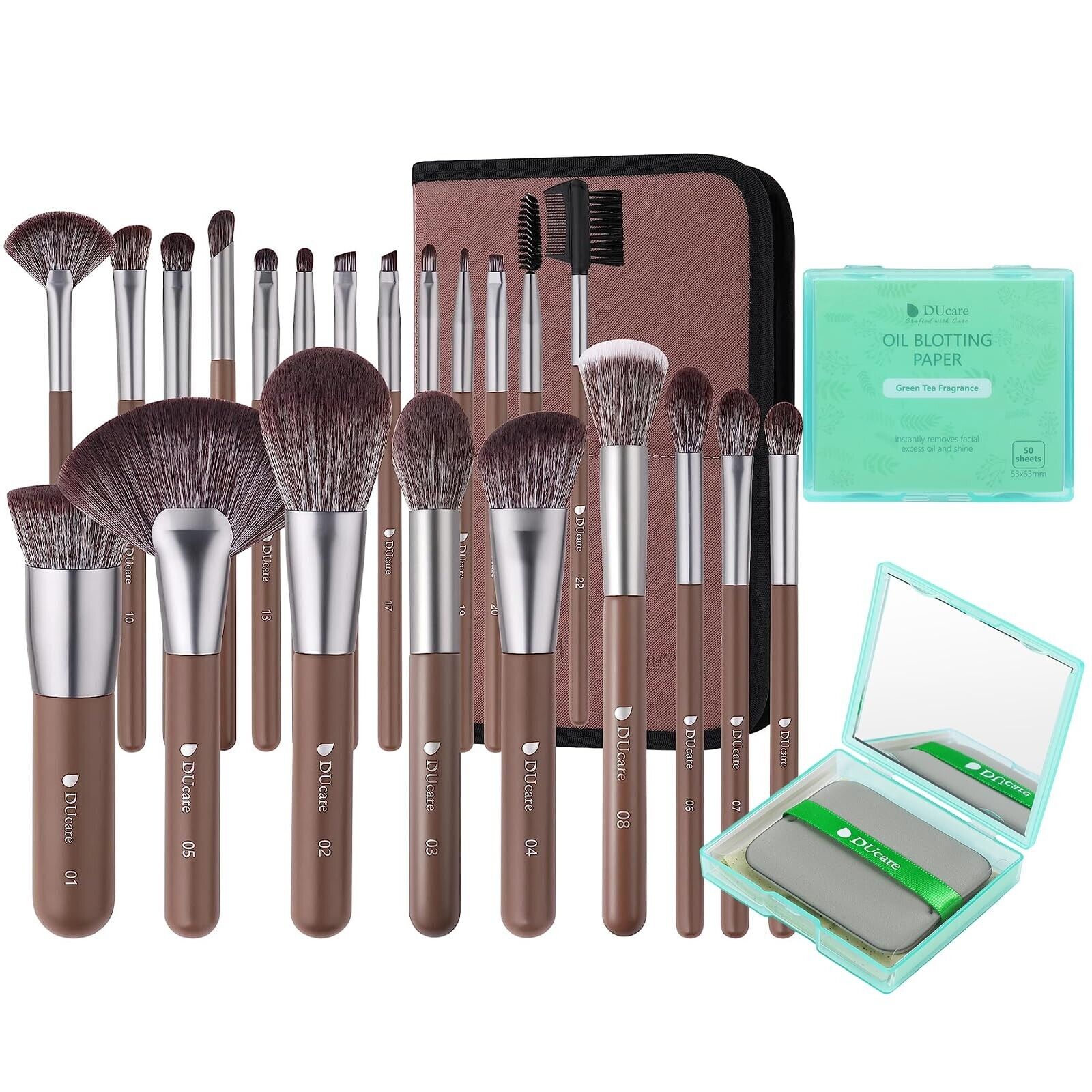 DUcare Makeup Brushes Professional with Bag 22Pcs+Oil Blotting Sheets for Face