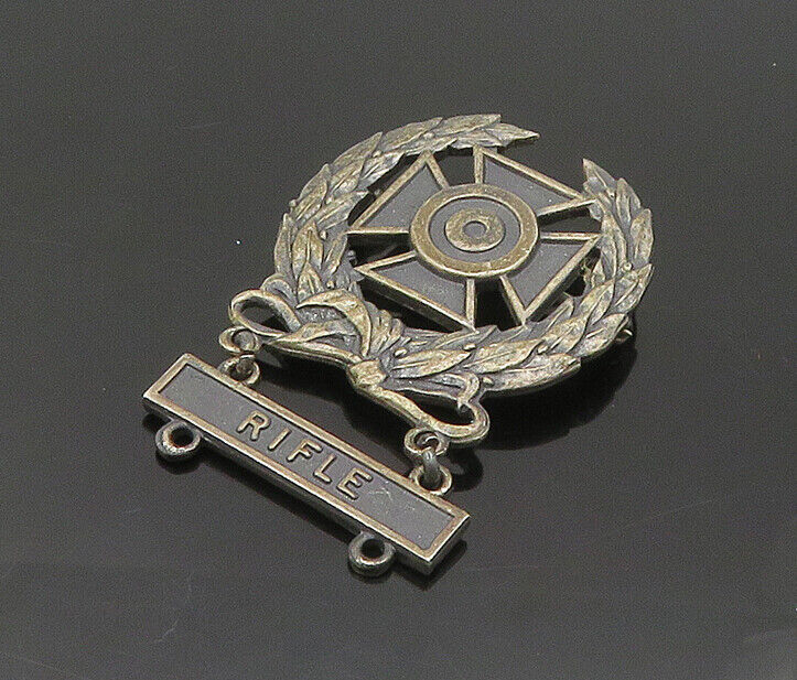 925 Sterling Silver - Vintage WW2 Rifle US Army Badge Brooch Pin - BP7465