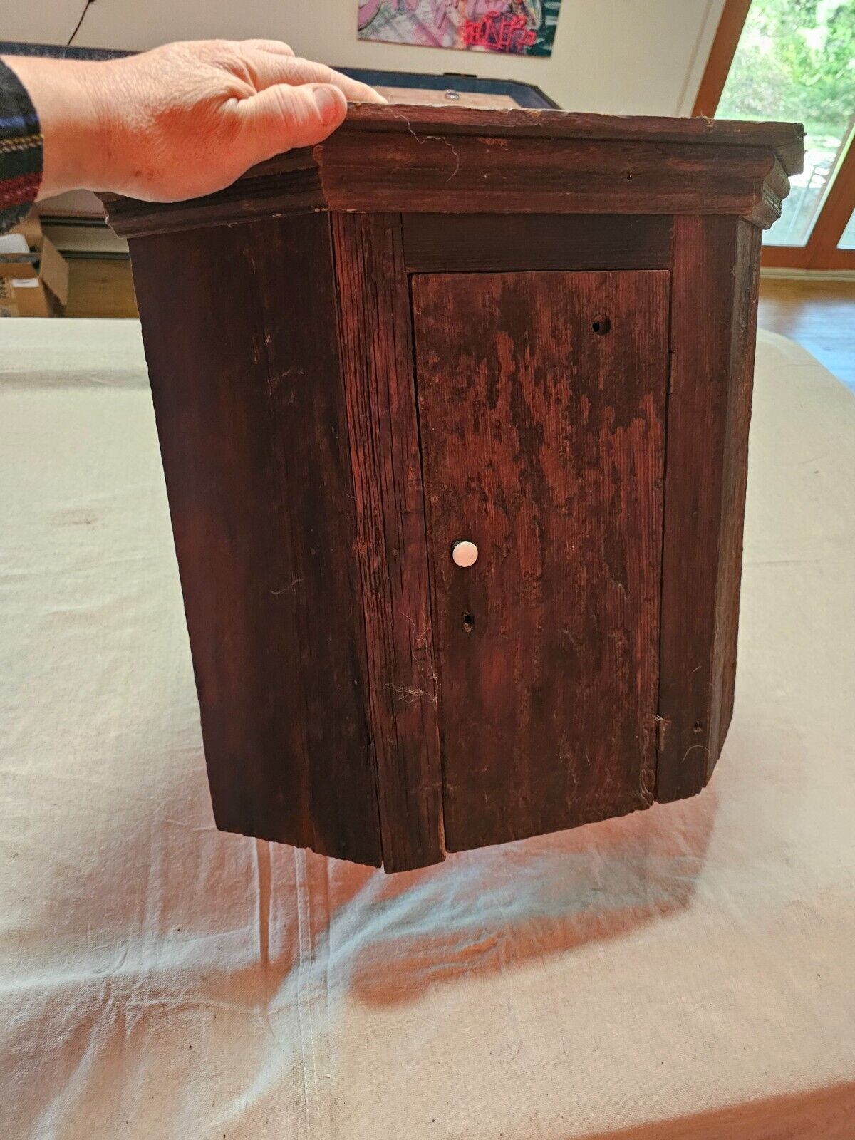 Super primitive Corner cabinet late 1800s/ as found solid/ 21x19x 14.5 D/