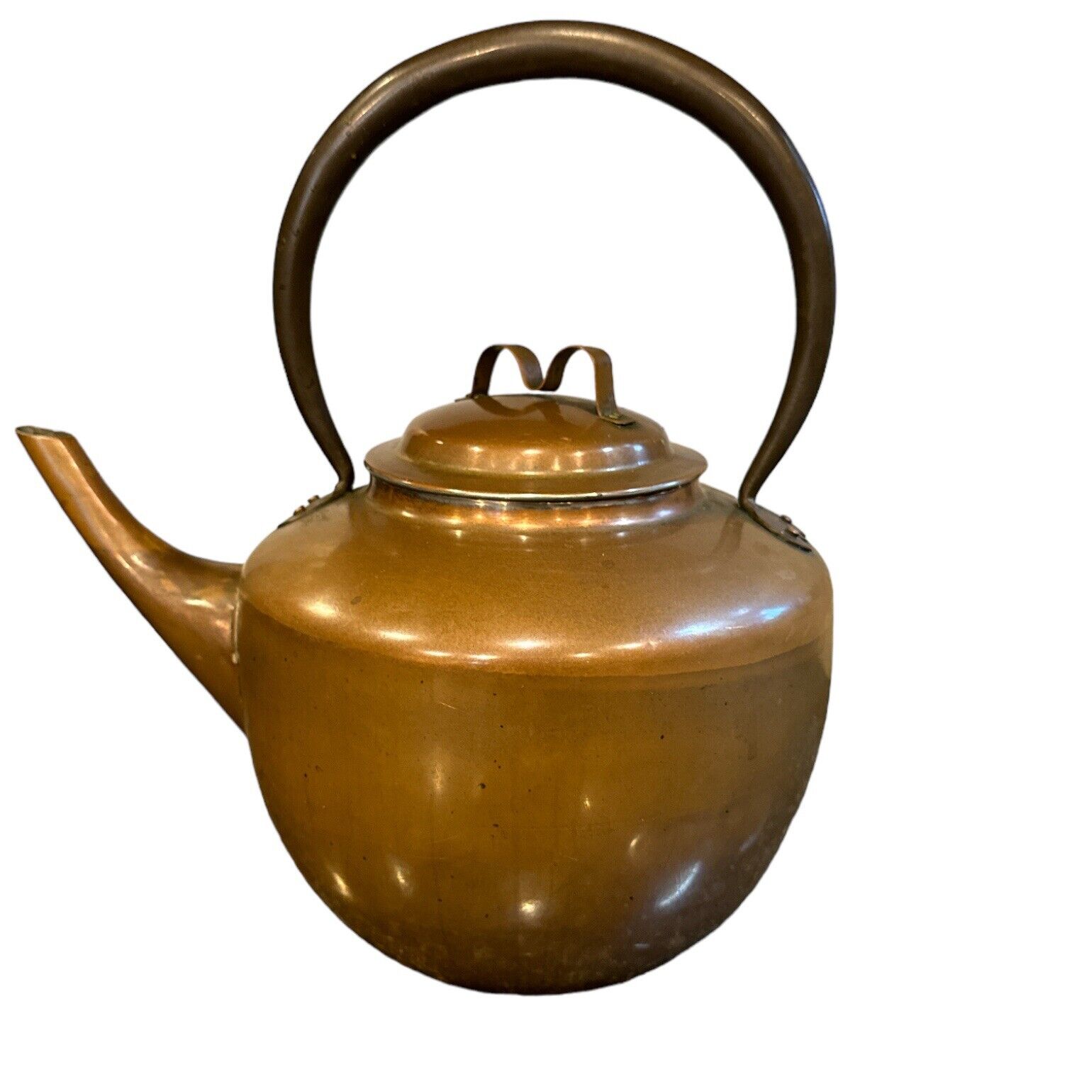 VTG Tin Lined Copper Bell Shaped Tea Kettle Rustic Farmhouse Primitive Patina