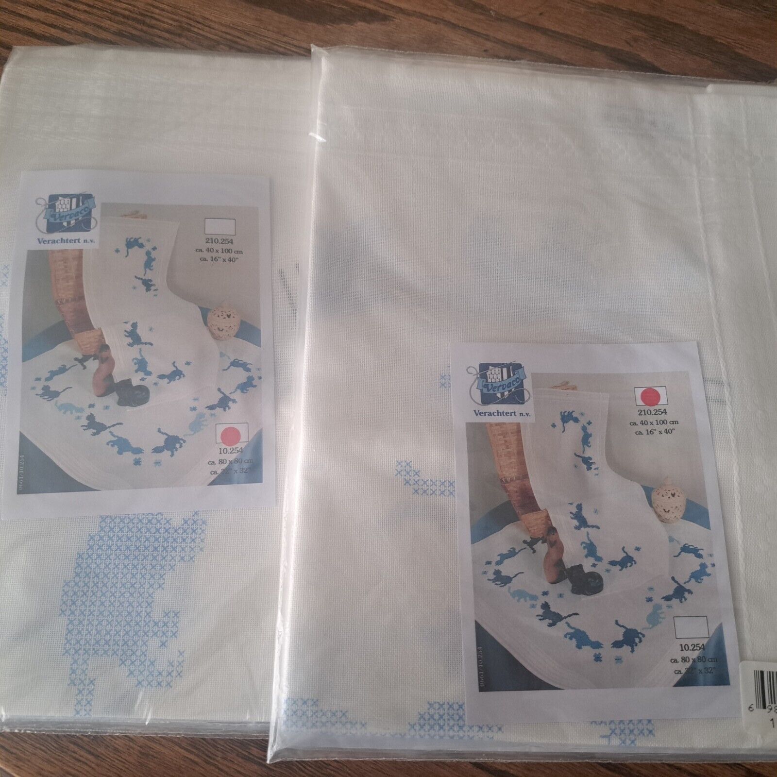 Vtg Vervaco Stamped Cross Stitch Kits Tablecloth & Table Runner Cats New