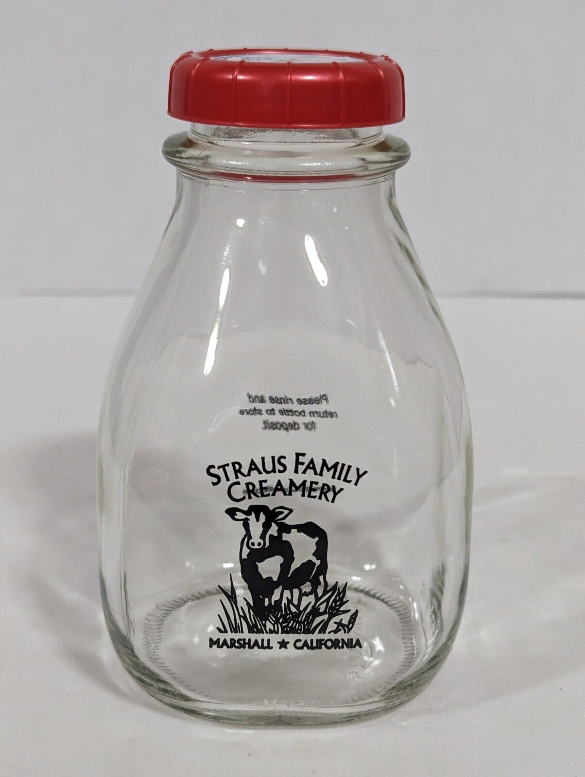 Straus Family Creamery Marshall California 16 FL OZ/473 ML Milk Jug w/Lid