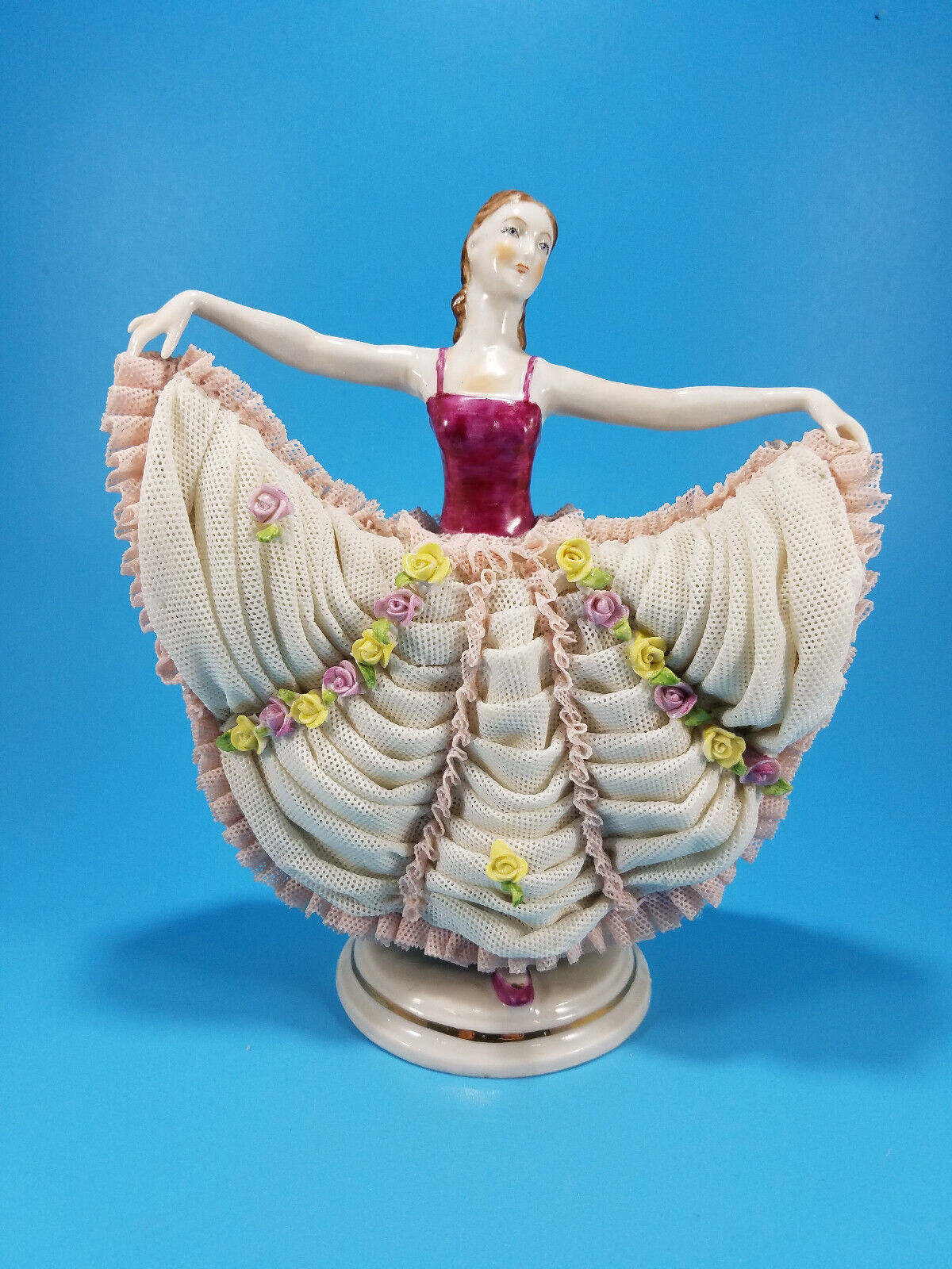 German Muller Volkstedt Dresden Lace Porcelain Ballerina Dancer Figurine