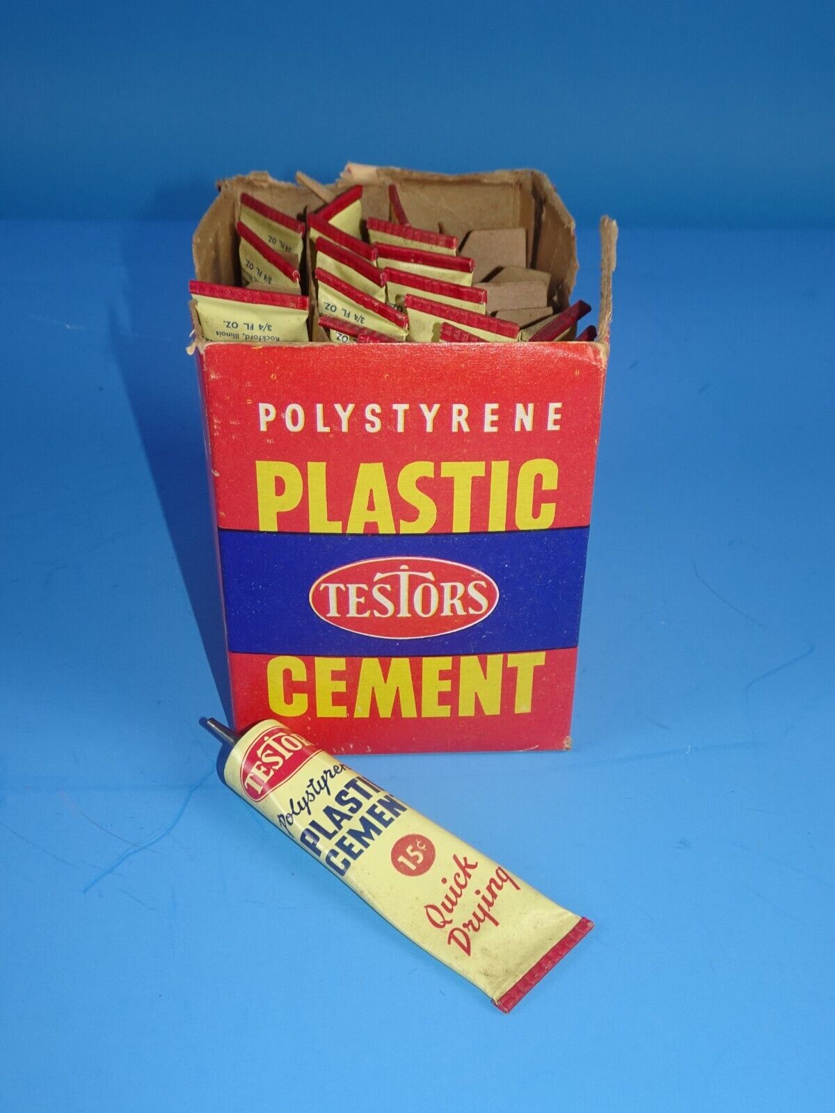 21 Vintage Testors 15 cent plastic model cement glue tube sealed W/BOX. NOS