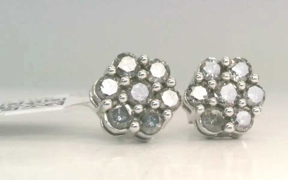 $3500 0.50CT REAL Diamond HALO CLUSTER Stud Earrings SOLID WHITE Gold FLOWER