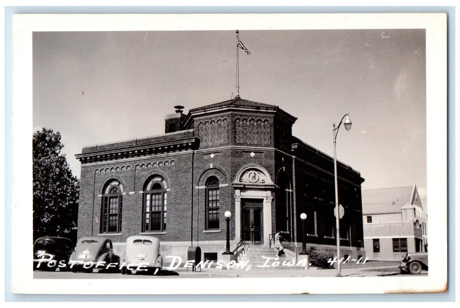 c1940's Post Office Building Cars Denison Iowa IA RPPC Photo Vintage Postcard