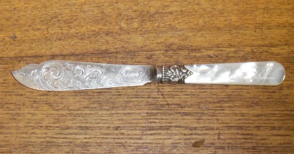 Antique James Dixon Sheffield Silverplate & Mother Of Pearl Handle Fish Knife