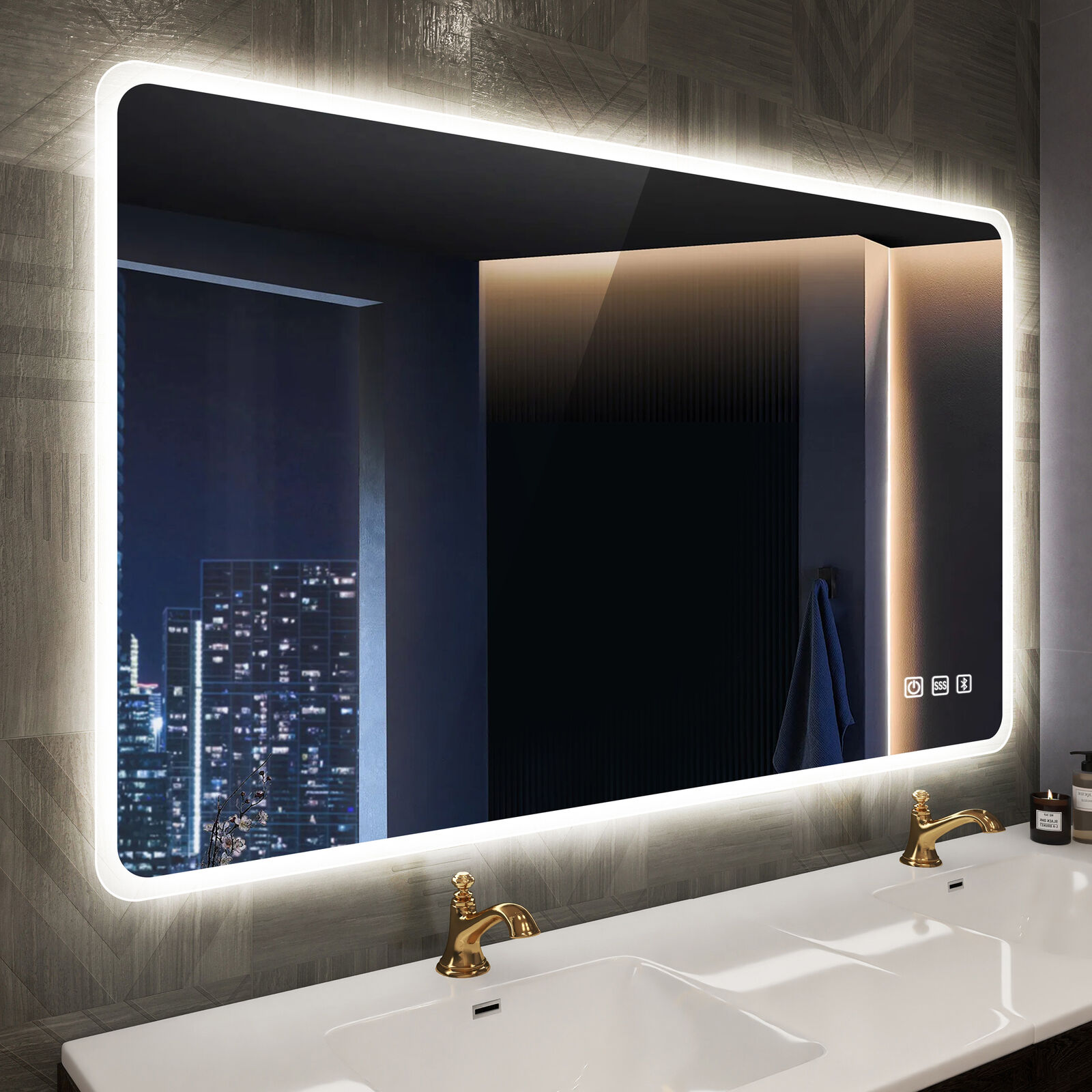 Sophisticated 28*40 Bathroom LED Mirror Bluetooth Dimming 3 Color lights for Men