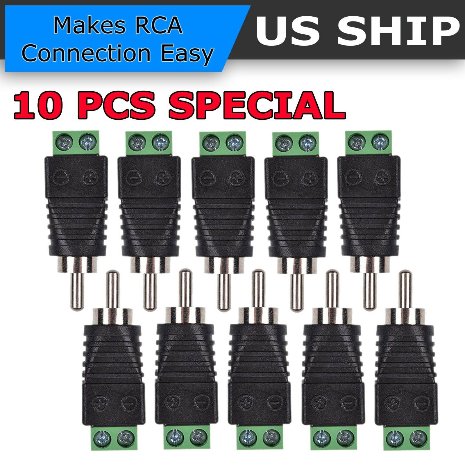 Speaker Wire Cable to Audio Male RCA Connector Adapter Jack Plug Lot