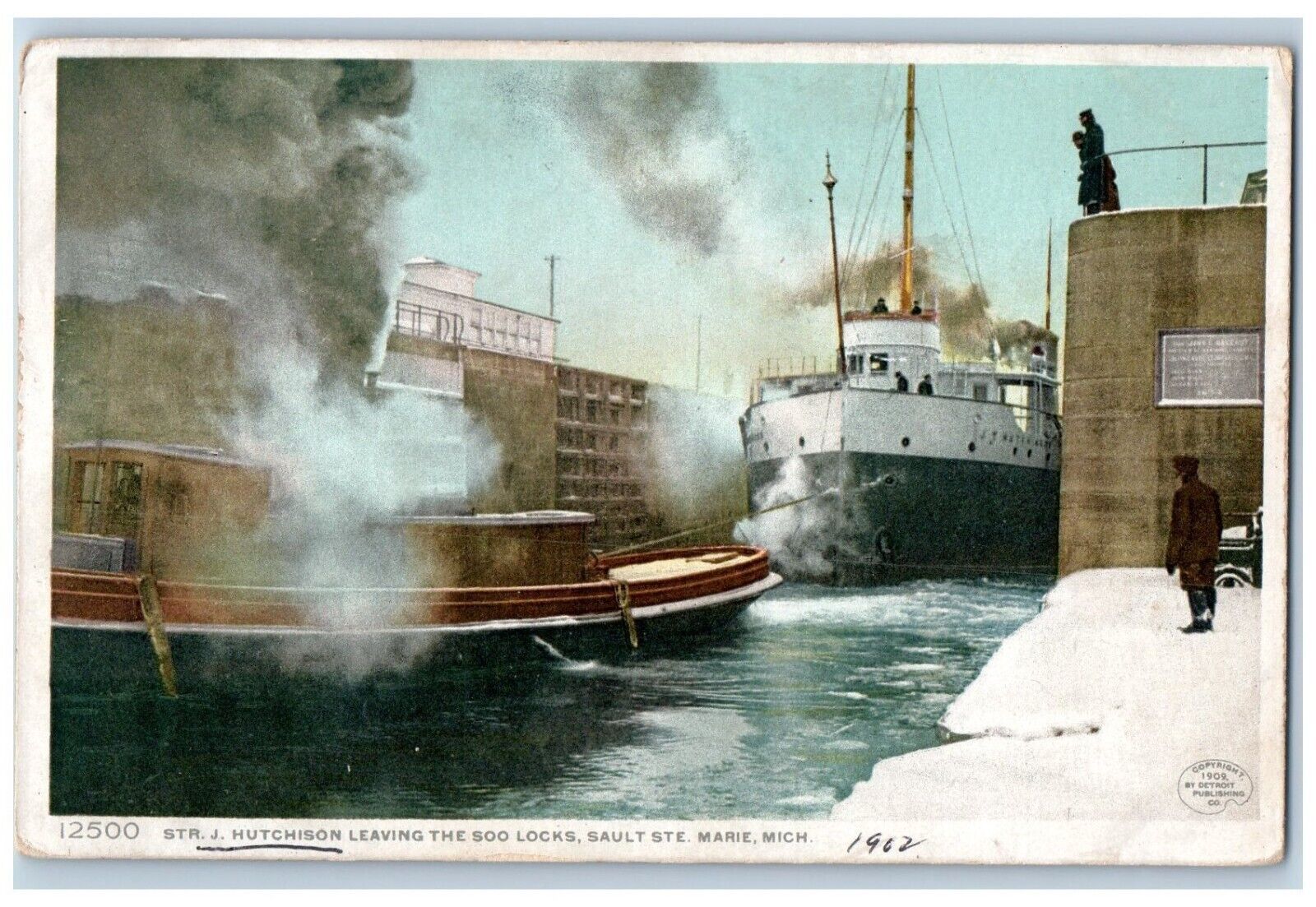 Ste. Marie Michigan MI Postcard Str. Hutchison Soo Locks c1920 Vintage Antique