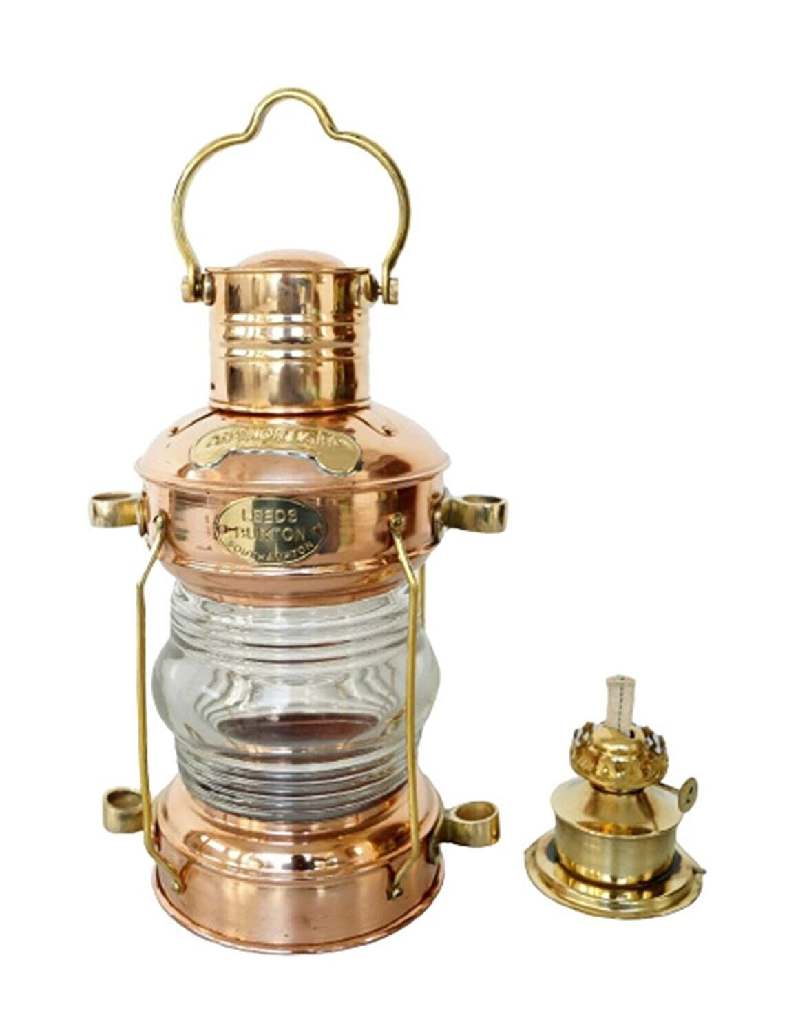 Brass & Copper Anchor Oil Lamp Leeds Burton Nautical Maritime 14\