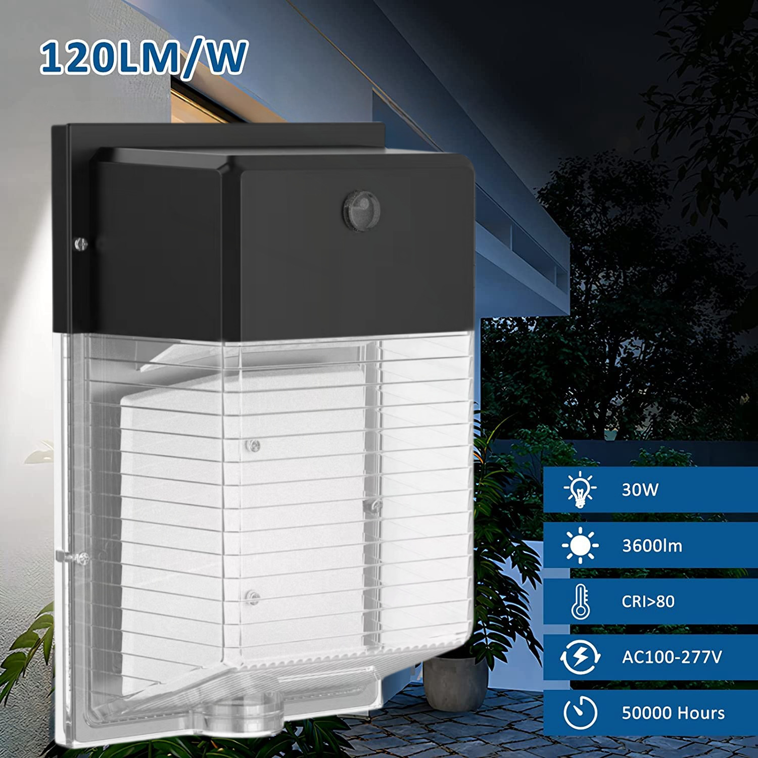 30W Mini LED Wall Pack with Photocell Sensor IP65 Outdoor Security Flood Light