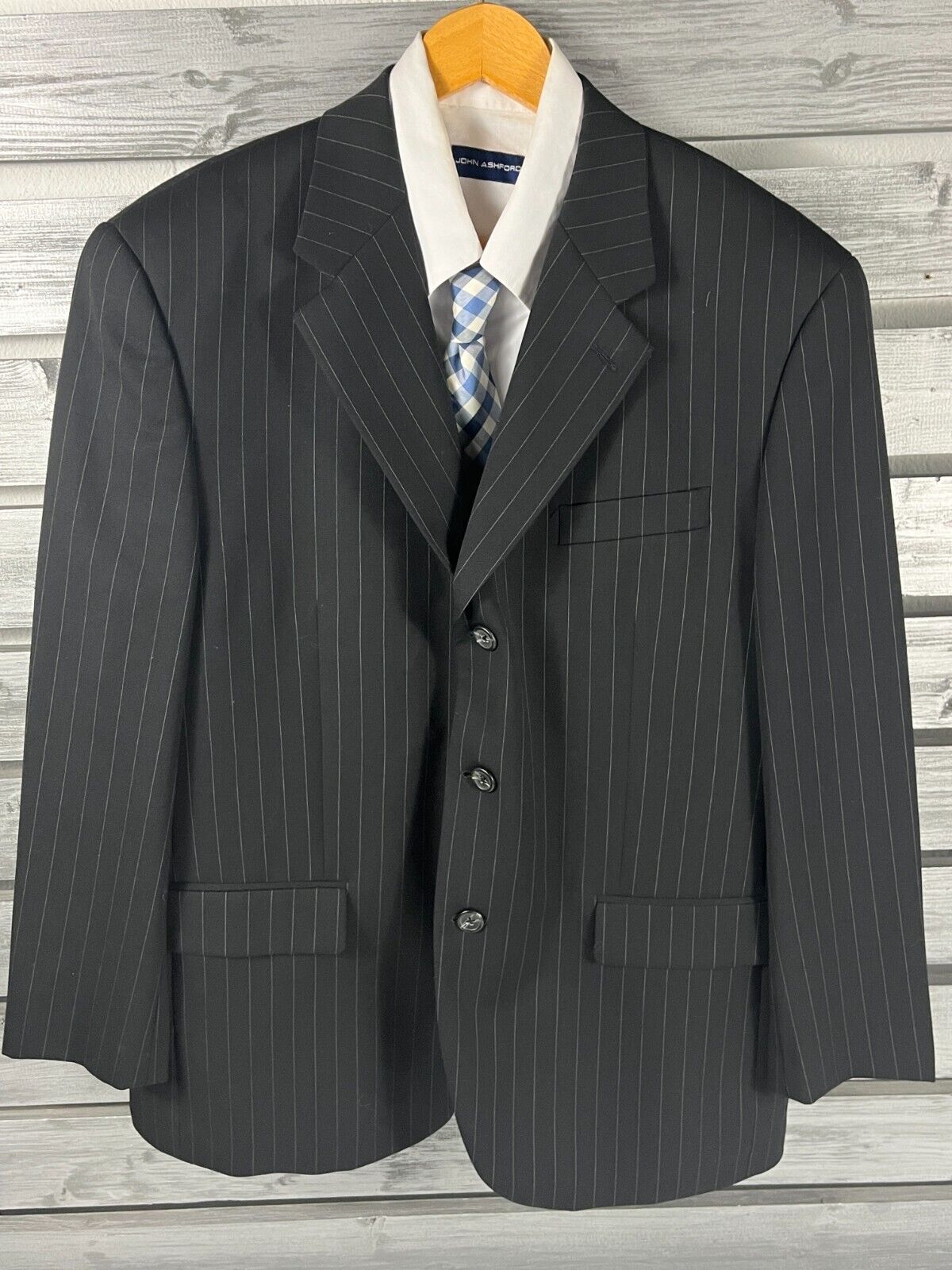 NICE Vtg Ralph Lauren Chaps Black Striped Wool Sport Coat Blazer Jacket Mens 42