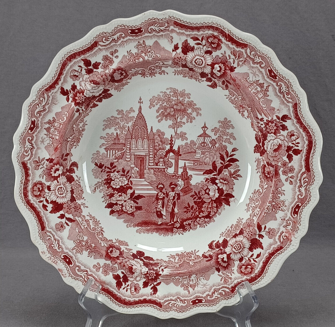 William Adams India #1 Red Transferware 10 1/2 Inch Deep Plate C. 1830-1840s A
