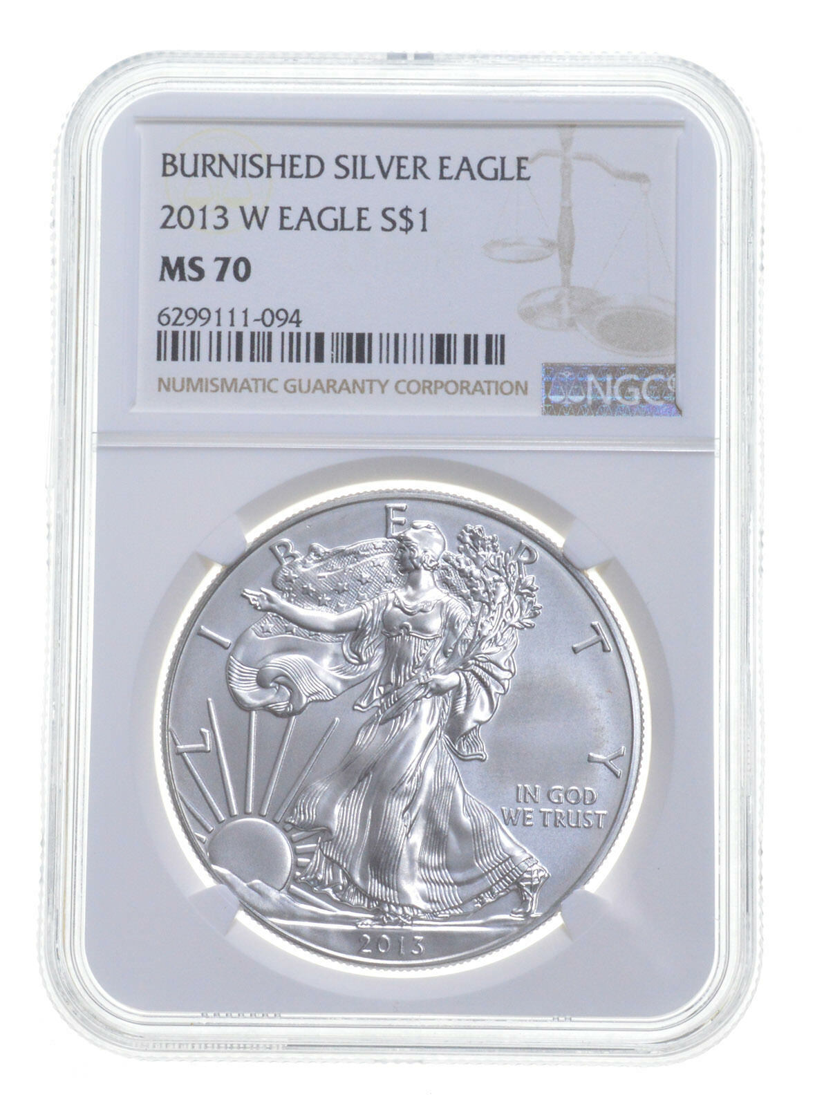 2013 W BURNISHED SILVER EAGLE NGC MS70 CLASSIC BROWN LABEL