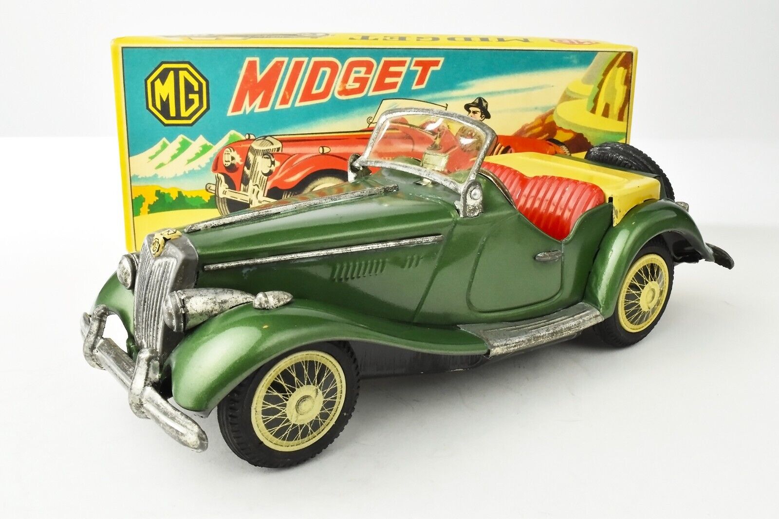 1950s MG Midget TF– Bandai Tin, Friction-Powered Model in the Original Box