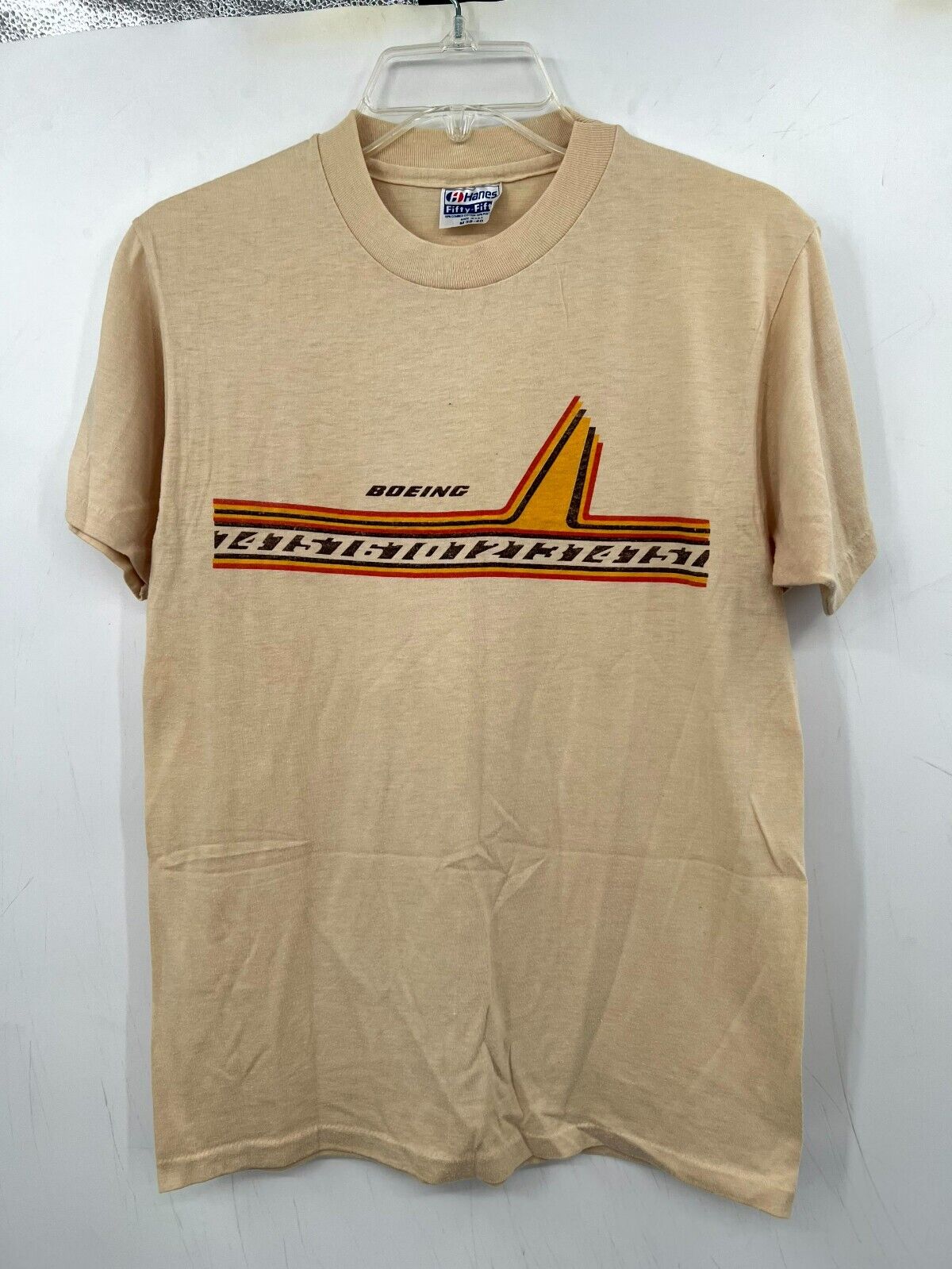 Vintage 70’s Boeing 747 Graphic Hanes Fifty-fifty T Shirt Men\'s Size Medium Z9
