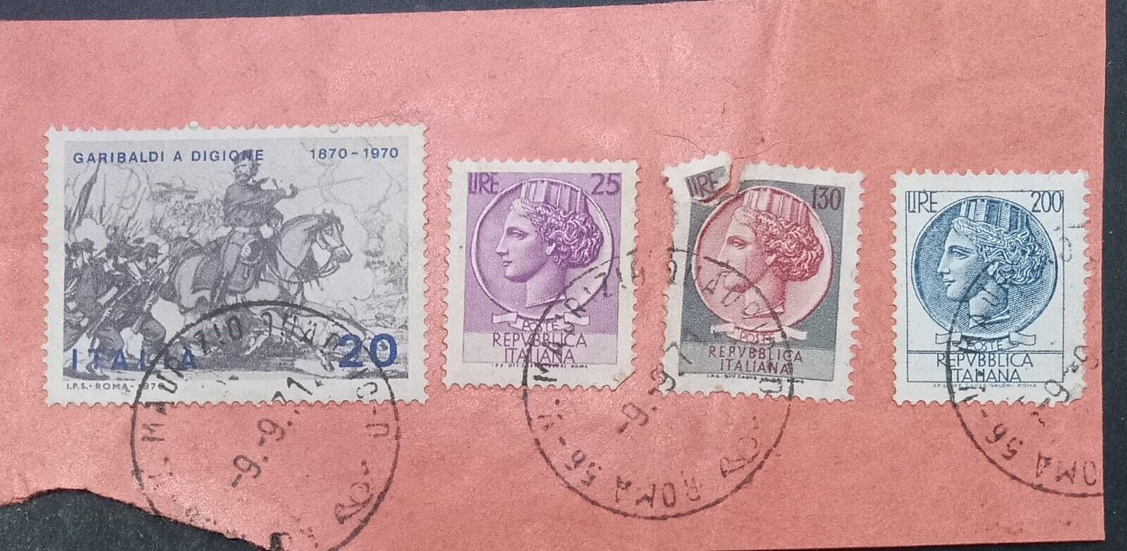 Italian Poste. Republica Italiana used stamps 1971 with one Garibaldi stamp