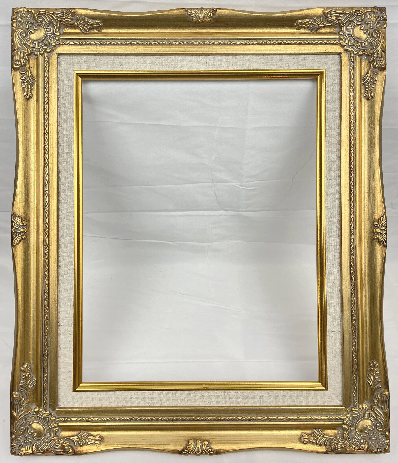 Antique Gold Ornate Baroque Wood Picture Frame Linen Liner 3\