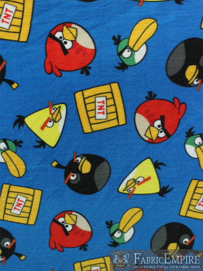 Polar Fleece Fabric Print ANGRY BIRDS TNT ALL OVER LICENSED SOLD BY THE YARD