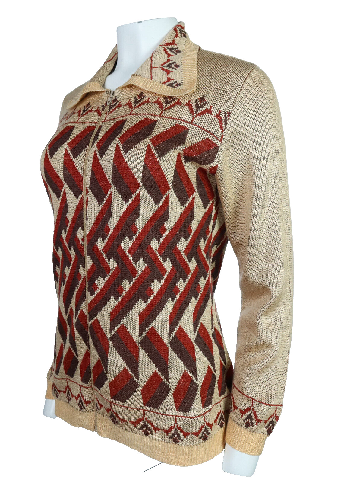 Vintage 70s JC PENNEY USA Women’s M Brown Acrylic Zip Sweater Cardigan Lightwt