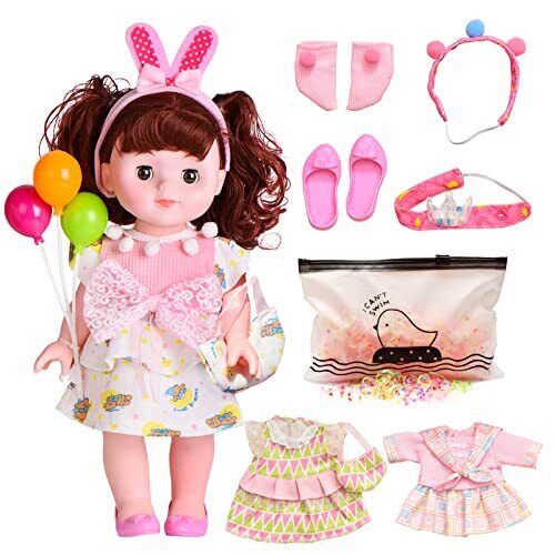 13 Inch Soft Body Baby Doll with 10 Pcs Clothes - Cute Vinyl Baby Doll