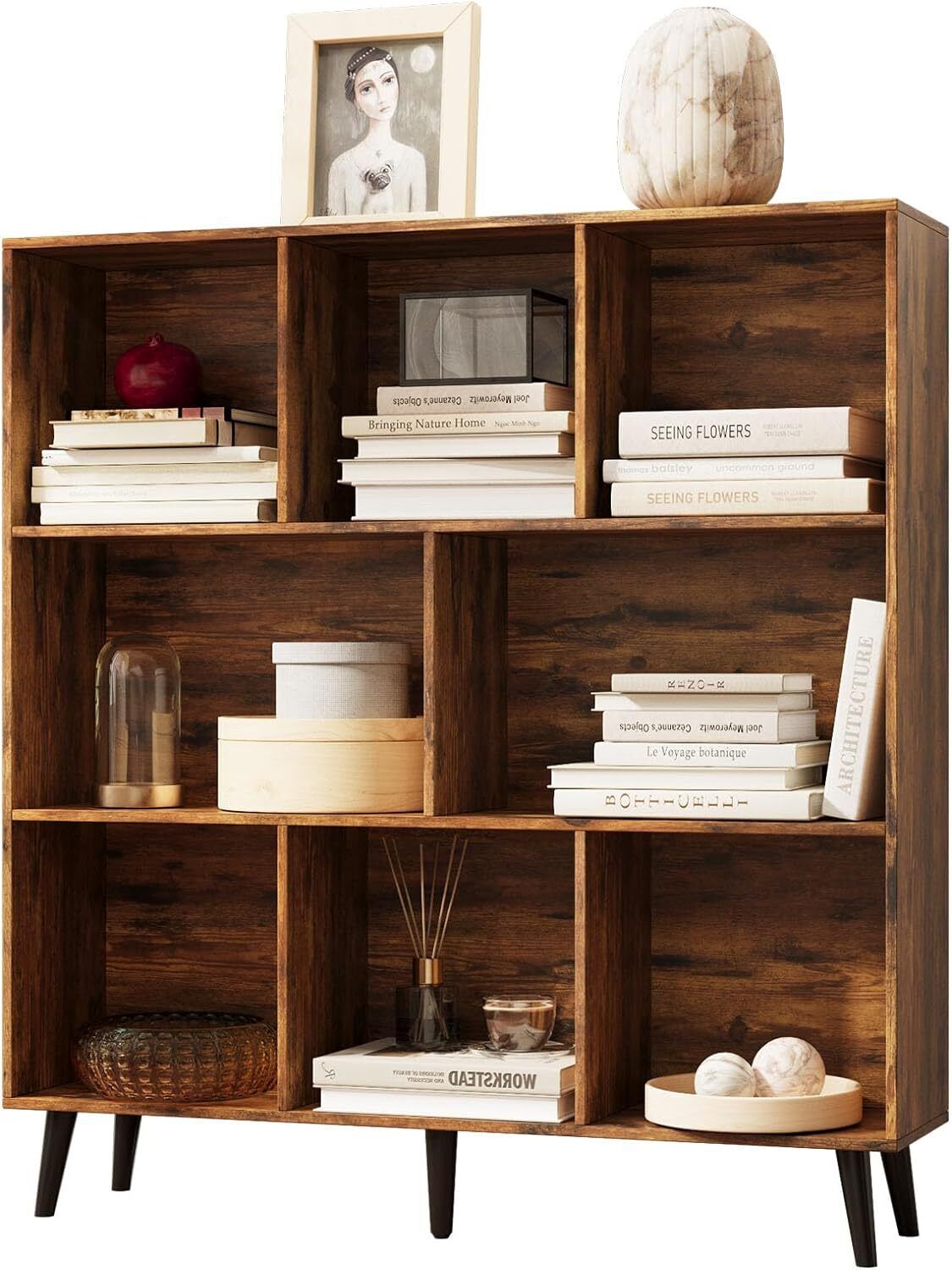 Solid 8 Cube Wooden Bookcase Storage Organizer Office Shelving Bookshelf
