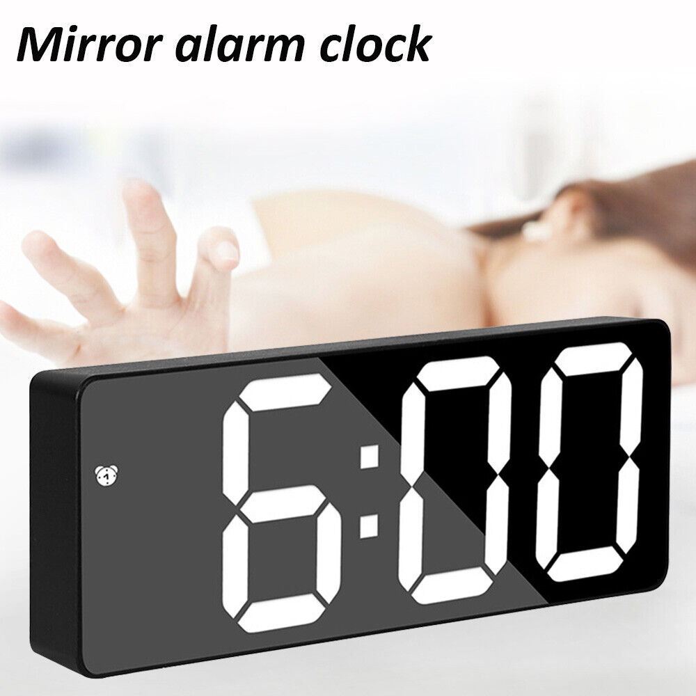 Large Digital LED Display Alarm Clock Snooze Temperature Mode Voice Control