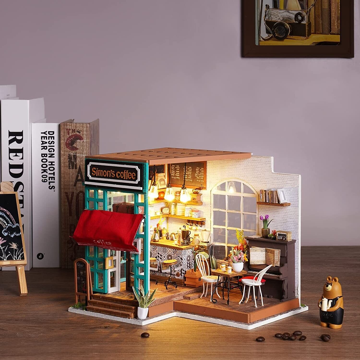 Rolife DIY Wooden Dolls House kit Miniature Dolls House Simon\'s Coffee Kids Gift