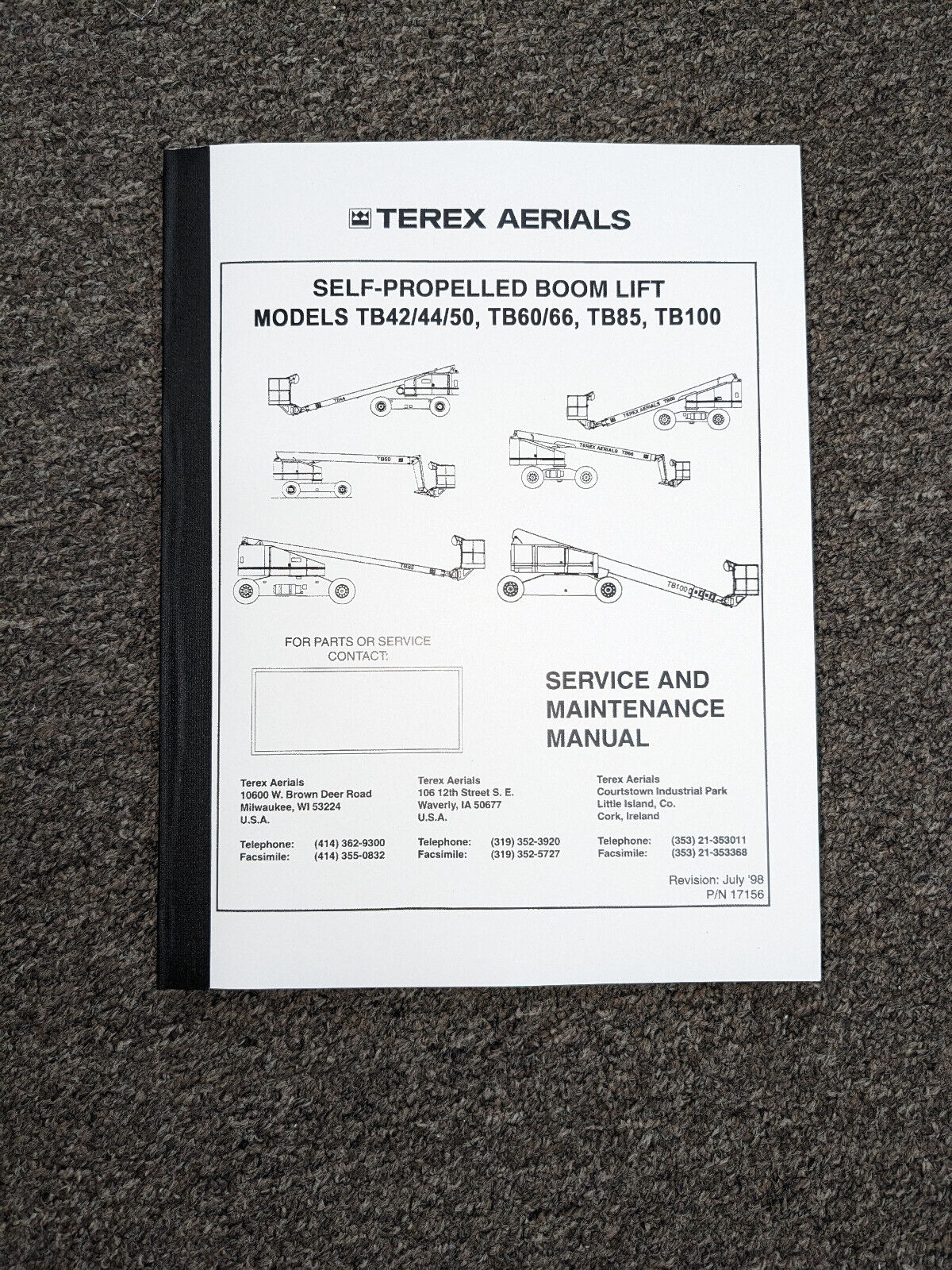 Terex TB42 TB44 Self-Propelled Boom Lift Service Repair & Maintenance Manual