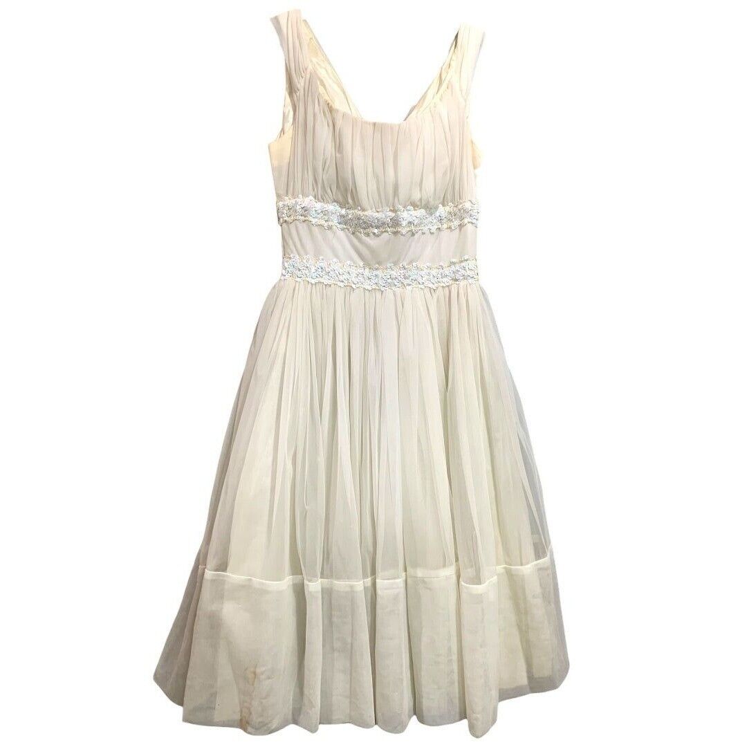 Hess\'s Department Store Allentown Ivory Vintage 1950s Chiffon Party Dress
