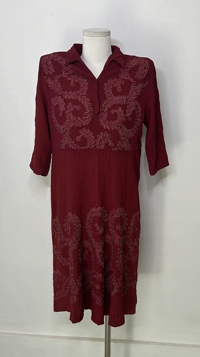 Vintage 1930s Red Soutache Embroidered Dress 