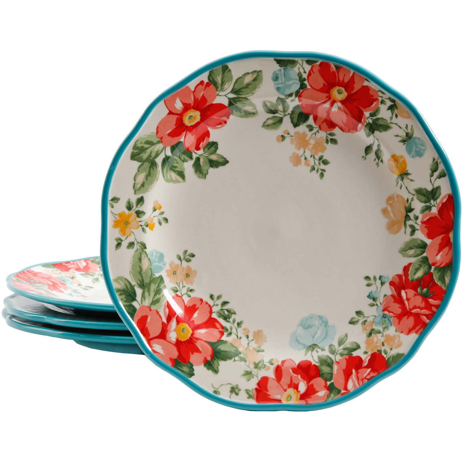 Vintage Floral 4-Piece Dinner Plate Set