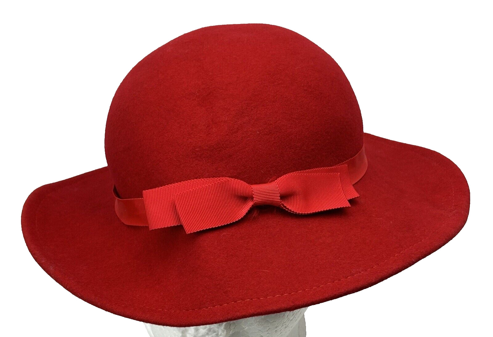 Vintage Geo Bollman Women\'s Red Doe Skin Felt Sun Hat Red Bow USA Made