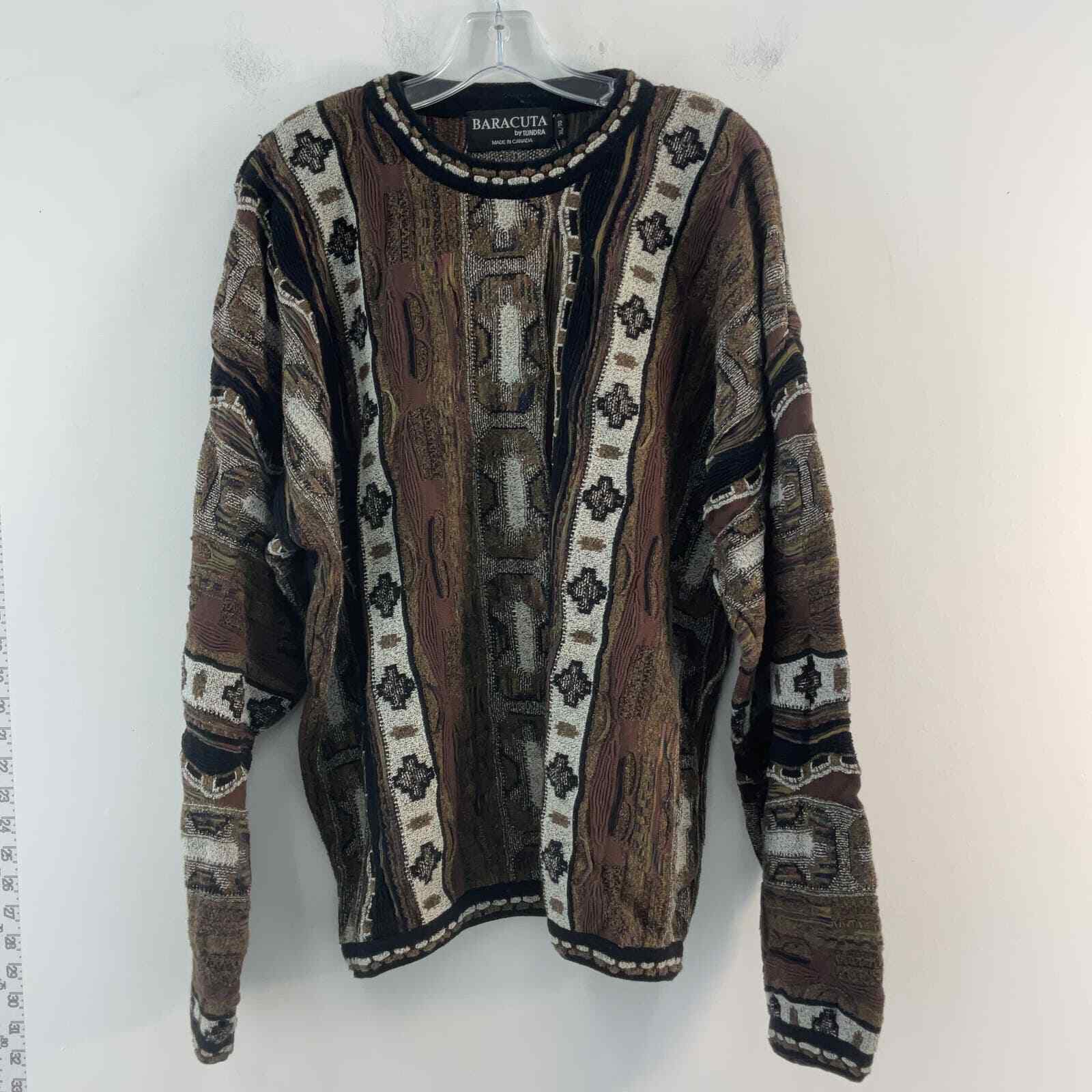VTG BARACUTA By Tundra Brown Knit Biggie Cosby Grandpa Pullover Sweater Mens XL