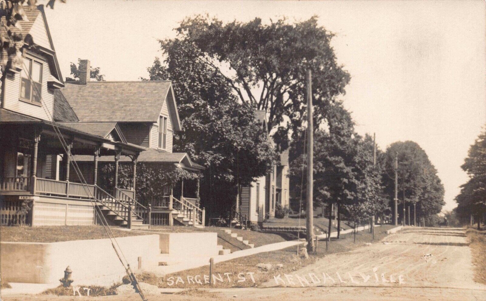 Real Photo Postcard Sargent Street in Kendallville, Indiana~126195
