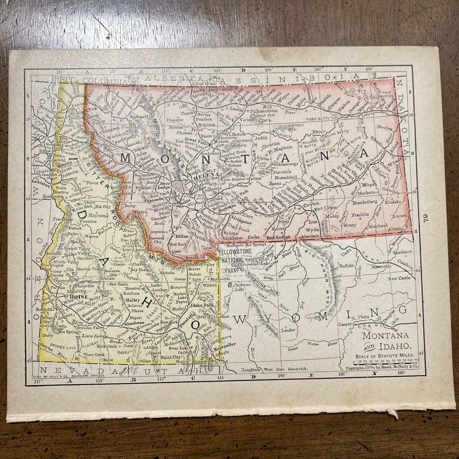 Rand, McNally & Co Antique 1904 Map Of Montana & Idaho 7x6