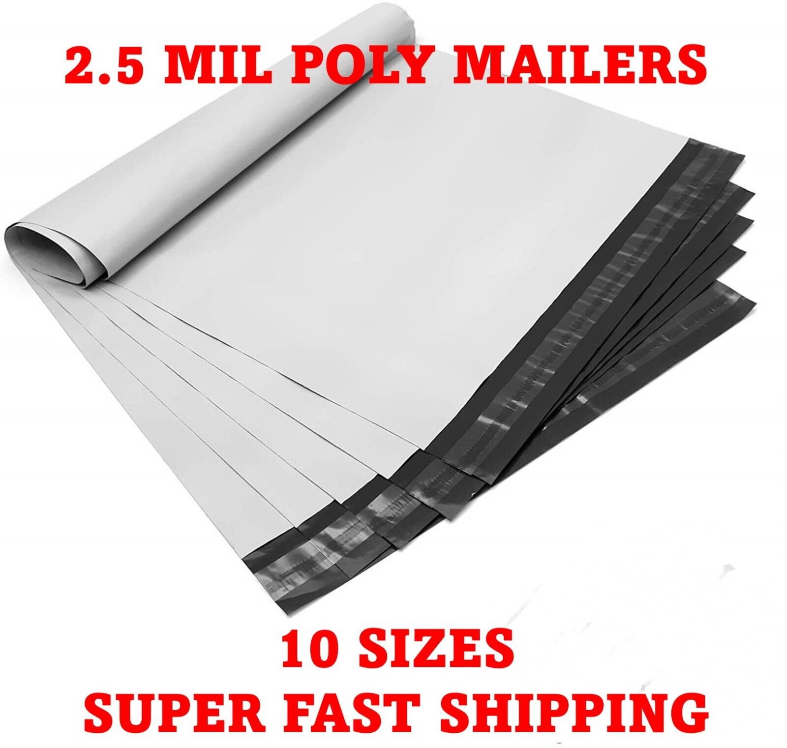 POLY MAILERS SHIPPING ENVELOPES SELF SEALING PLASTIC MAILING BAGS 2.5 MIL WHITE