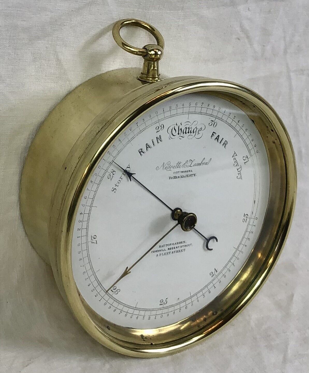 Antique Negretti & Zambra -London, Barrel Barometer, Brass, Maritime, Nautical