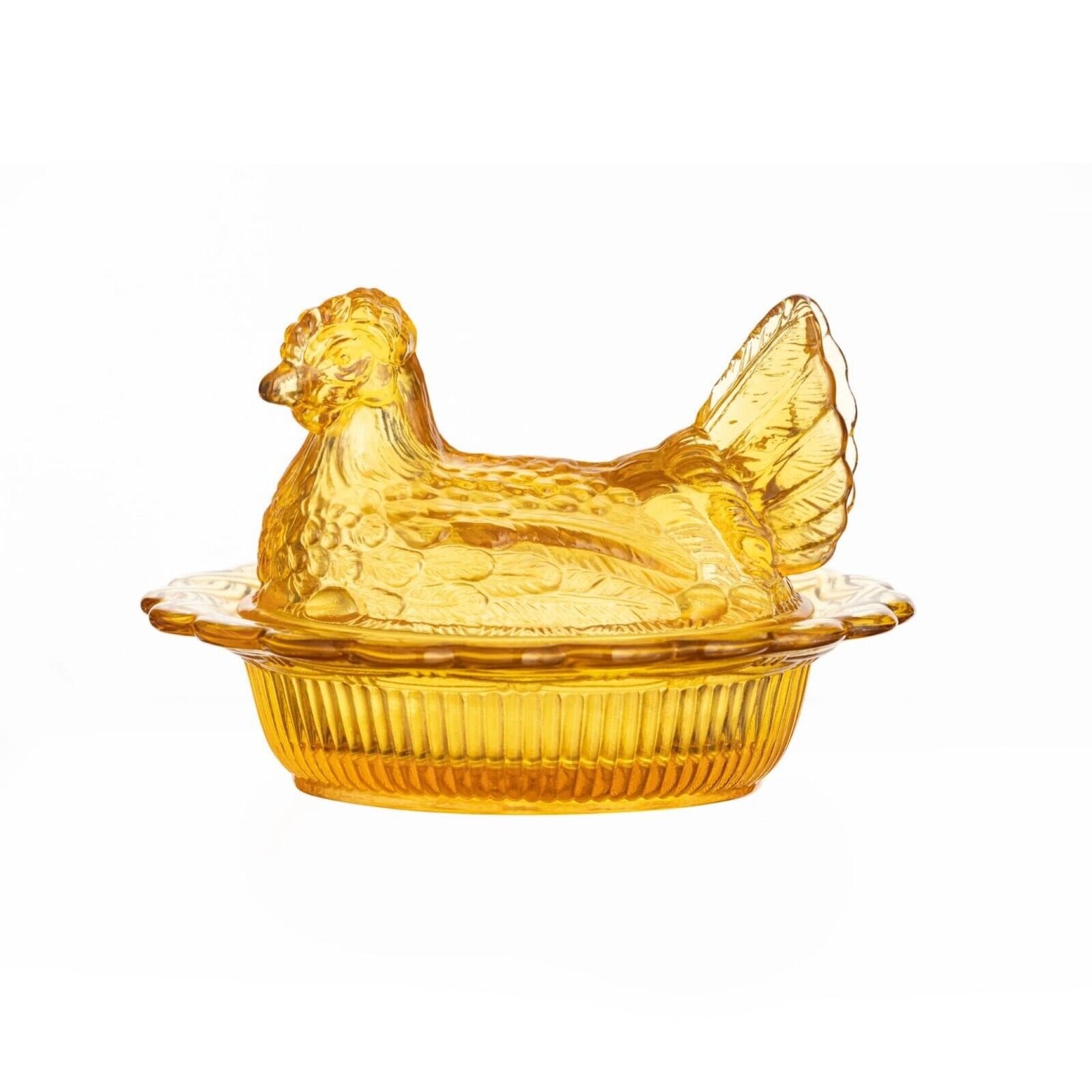 Mosser Glass USA Vintage Style Hen on Nest Amber Marigold Iridescent New